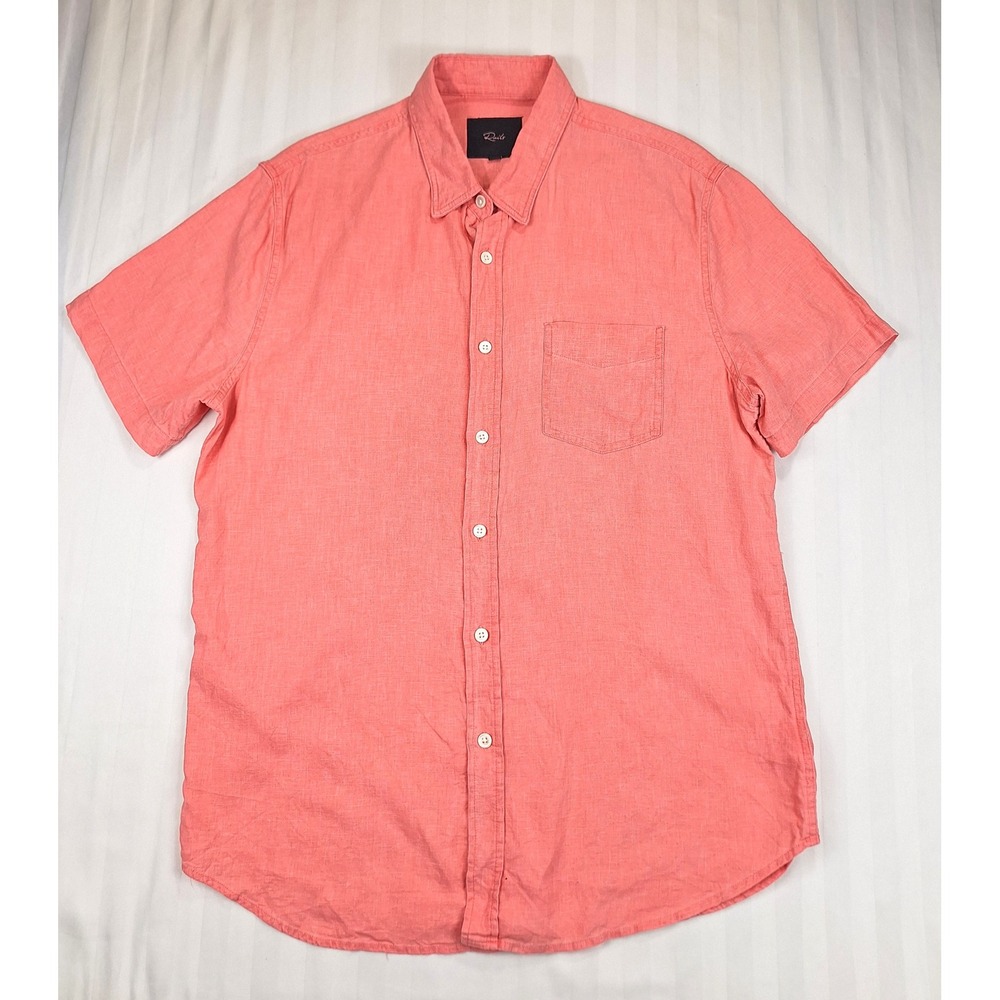 Rails Paros Equator Mens Coral Pink Linen Blend Short Sleeve Button Down Shirt M